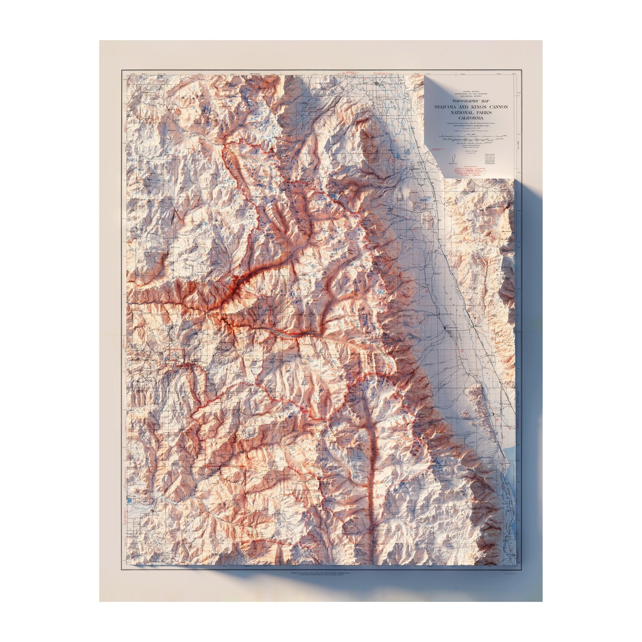 Sequoia and Kings Canyon 1948 Shaded Relief Map - Muir Way - Vintage Relief