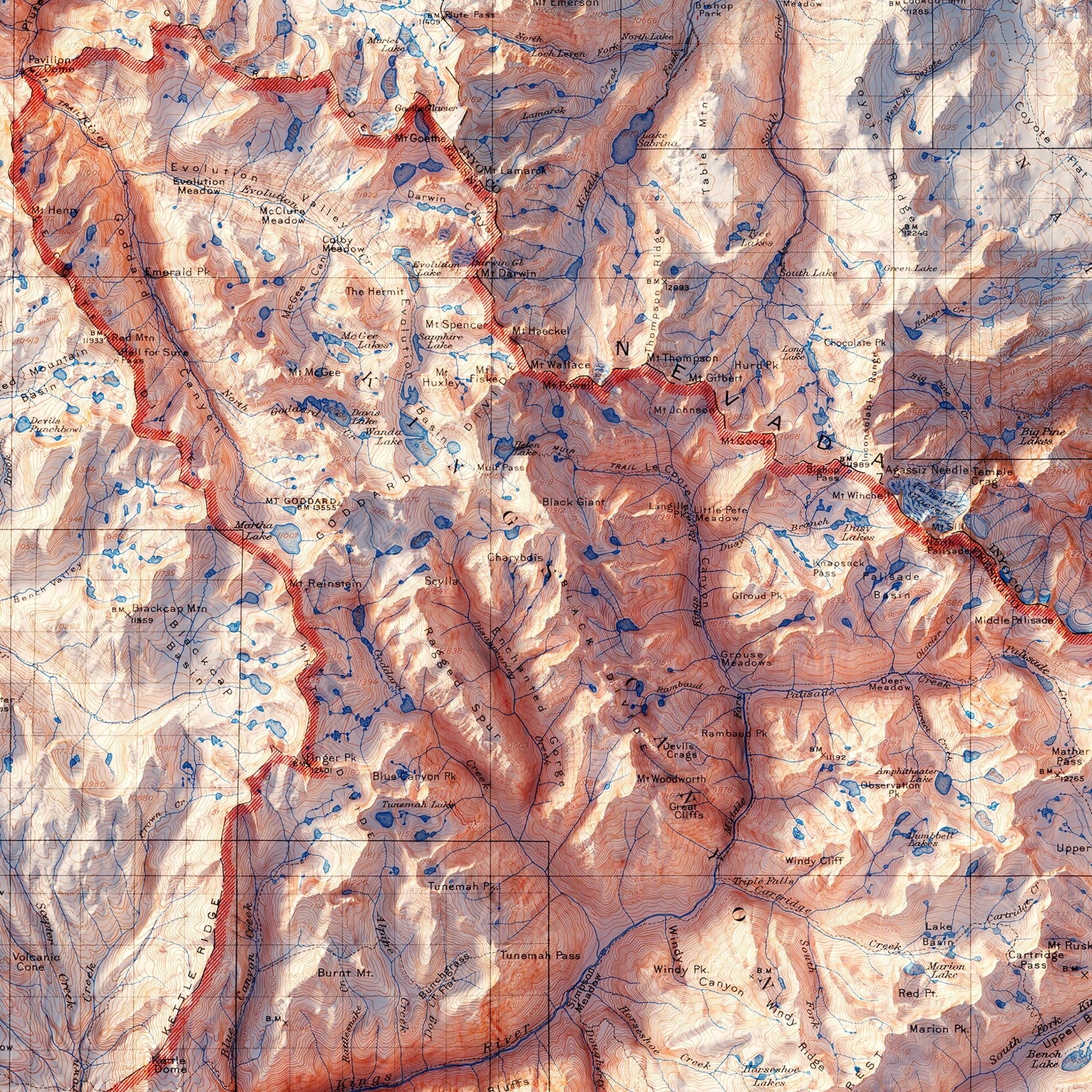 Sequoia and Kings Canyon 1948 Shaded Relief Map - Muir Way - Vintage Relief