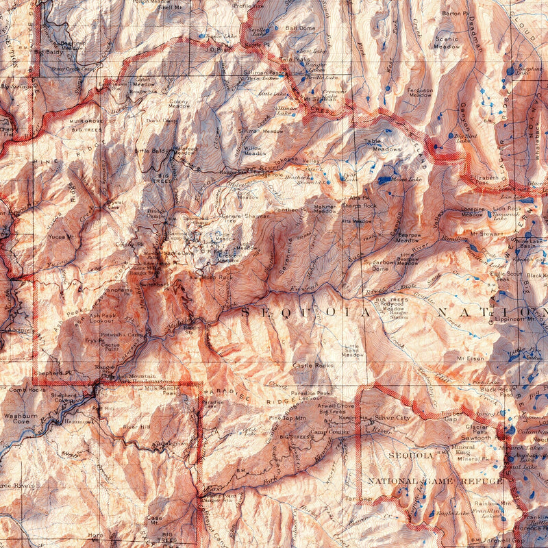 Sequoia and Kings Canyon 1948 Shaded Relief Map - Muir Way - Vintage Relief