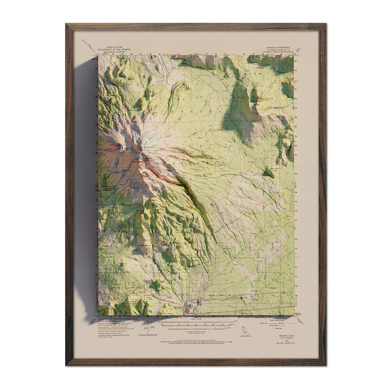 Shasta, California 1954 Shaded Relief Map - Muir Way - Vintage Relief