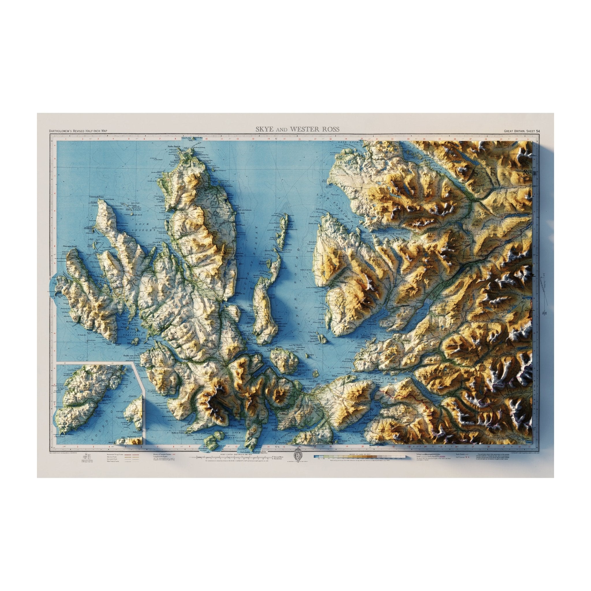 Skye and Wester Ross 1947 Shaded Relief Map - Muir Way - Vintage Relief