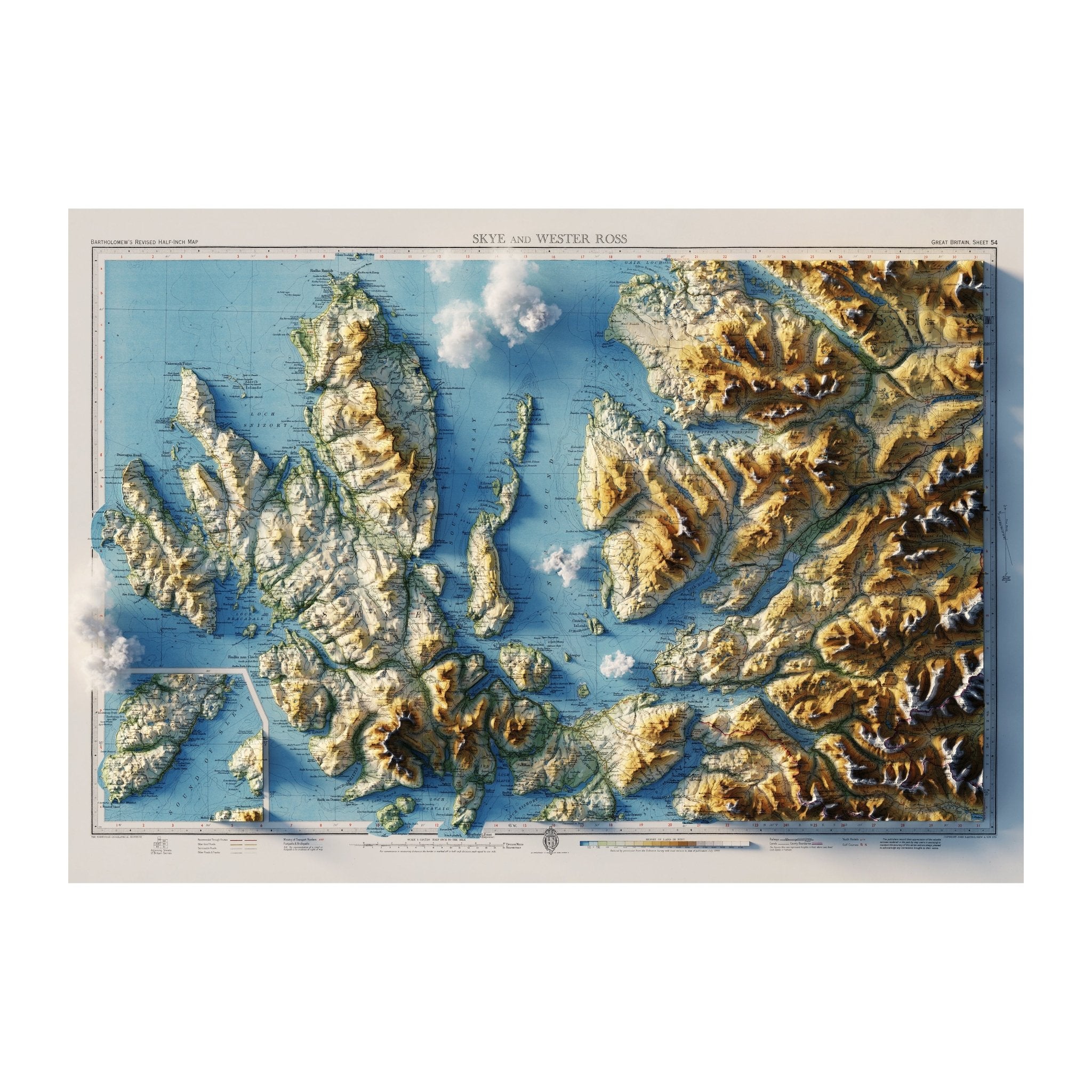 Skye and Wester Ross 1947 Shaded Relief Map - Muir Way - Vintage Relief