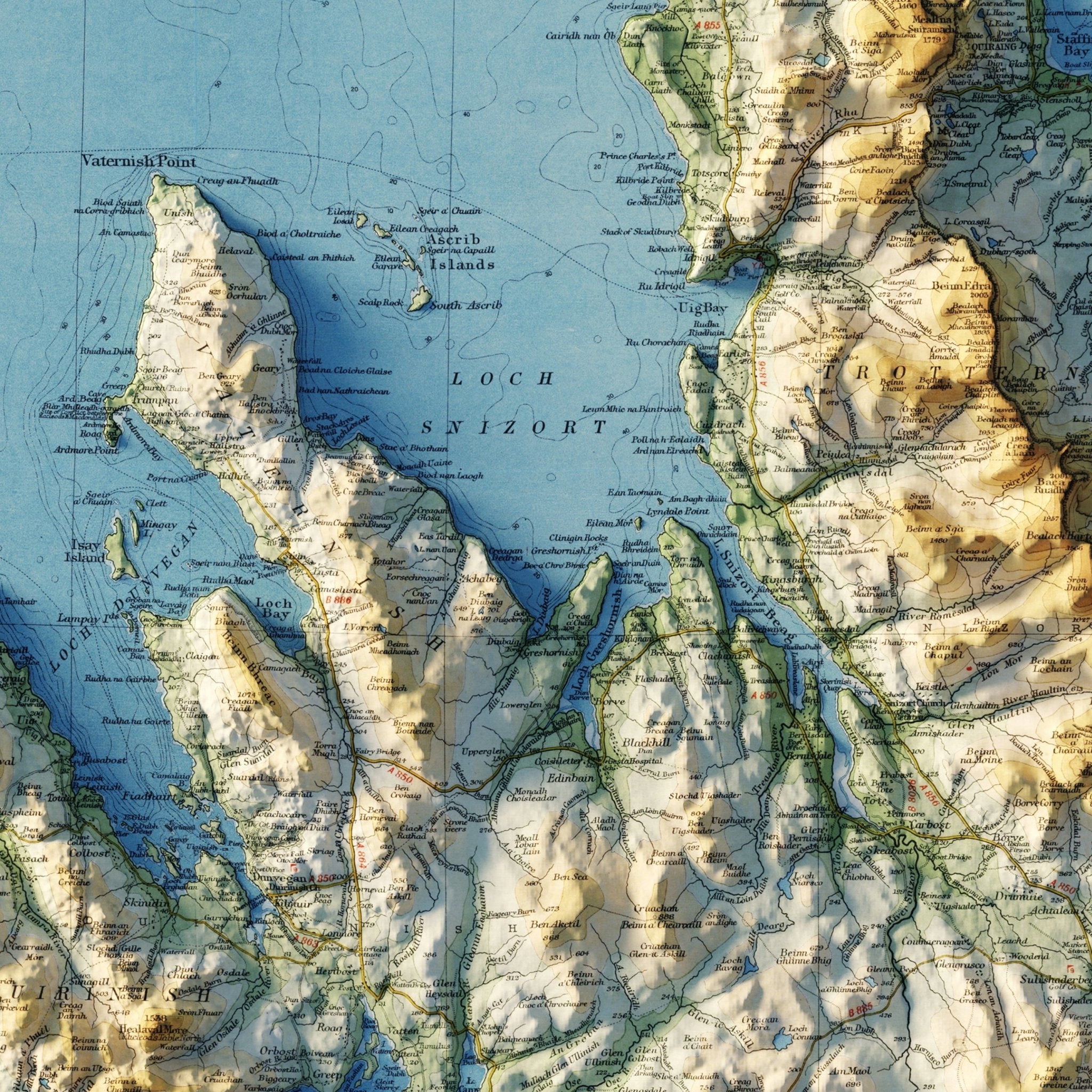 Skye and Wester Ross 1947 Shaded Relief Map - Muir Way - Vintage Relief