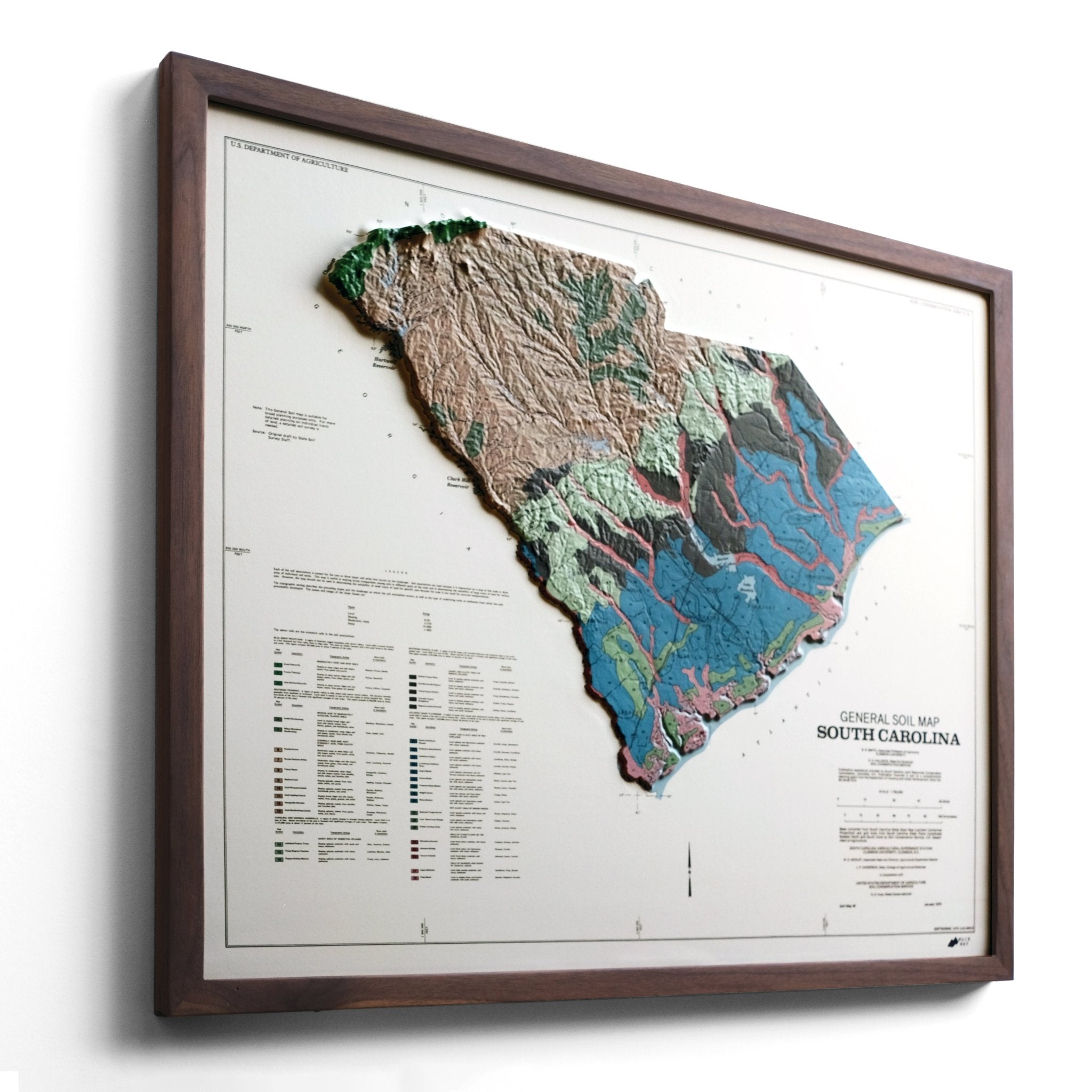 South Carolina 1979 3D Raised Relief Map - Muir Way - 3D