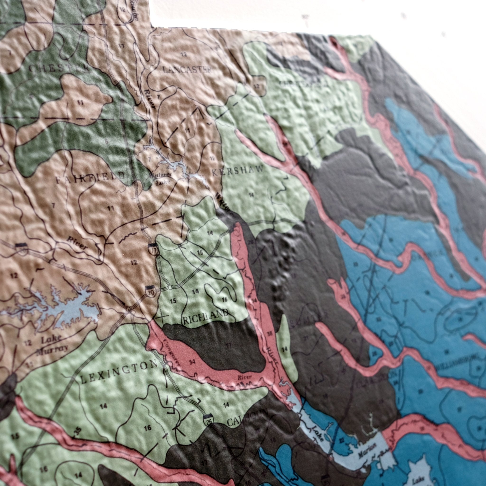 South Carolina 1979 3D Raised Relief Map - Muir Way - 3D