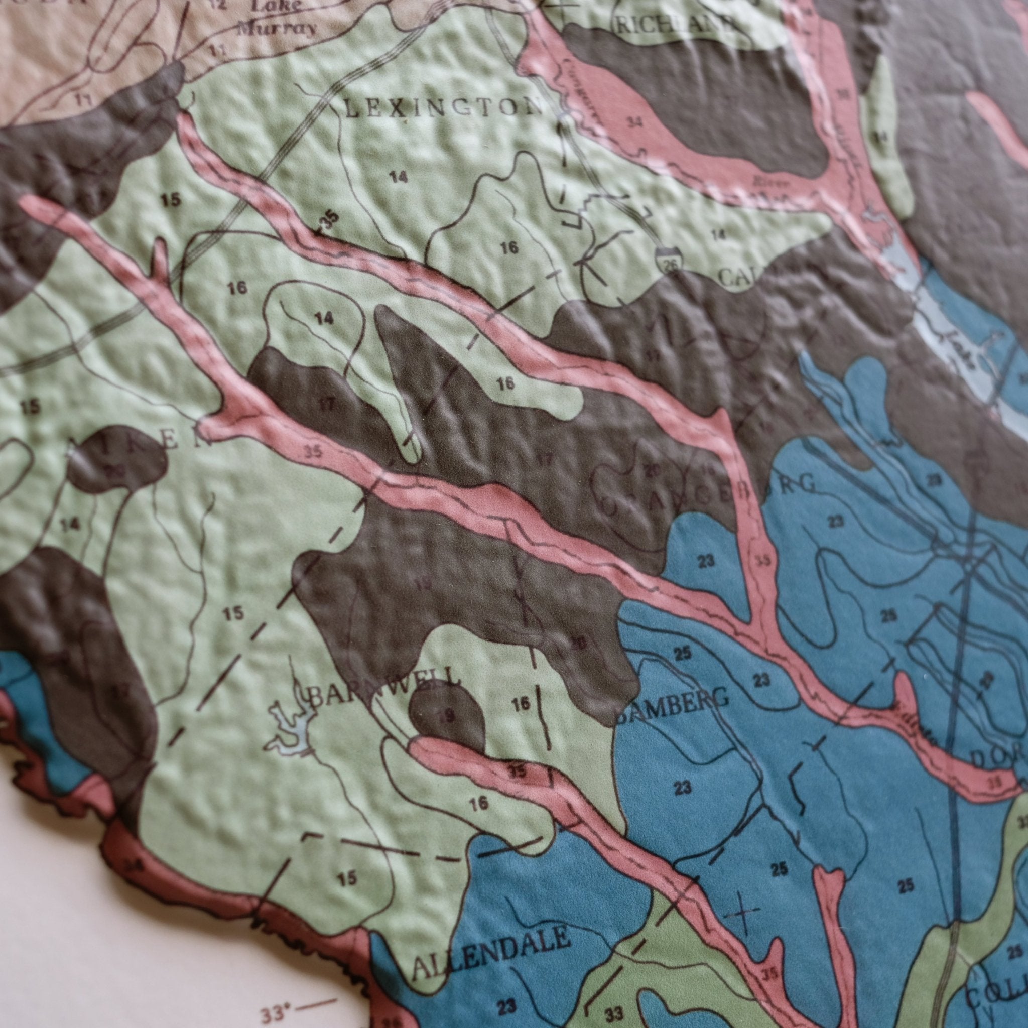 South Carolina 1979 3D Raised Relief Map - Muir Way - 3D