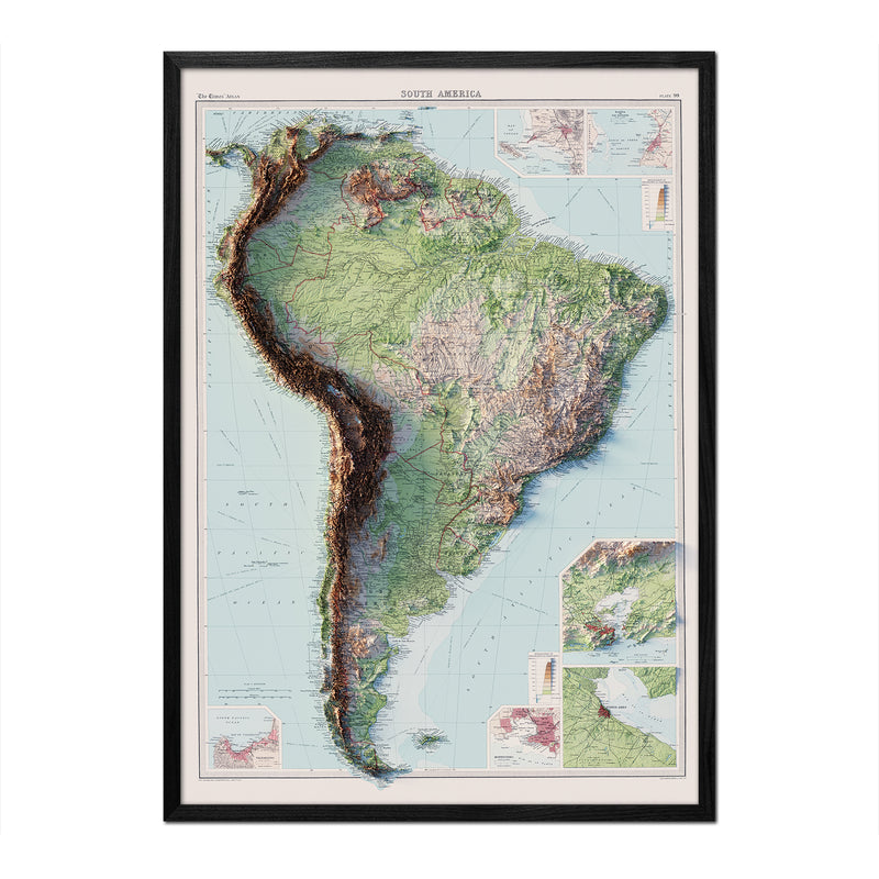 South America 1922 Shaded Relief Map - Muir Way - Vintage Relief