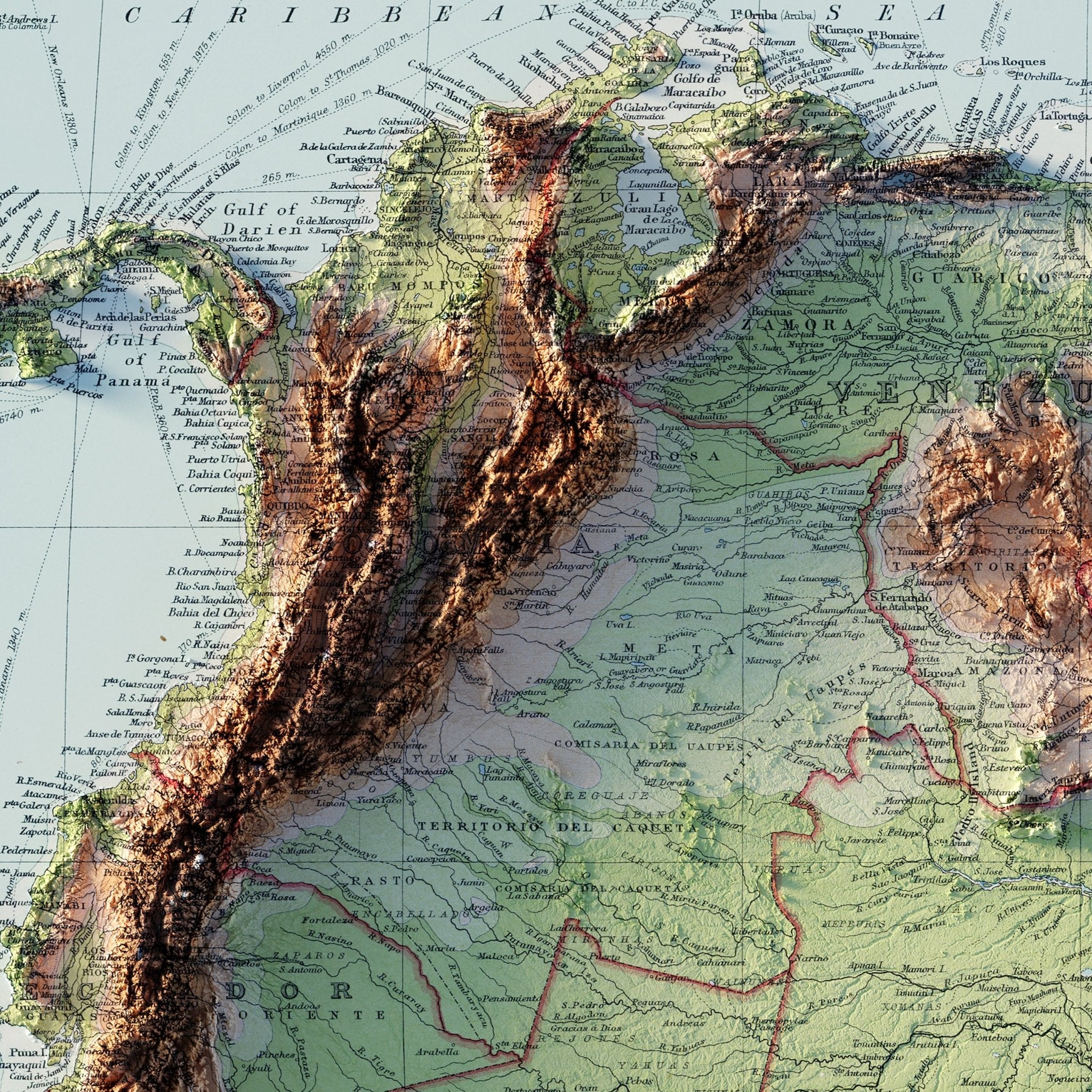 South America 1922 Shaded Relief Map - Muir Way - Vintage Relief