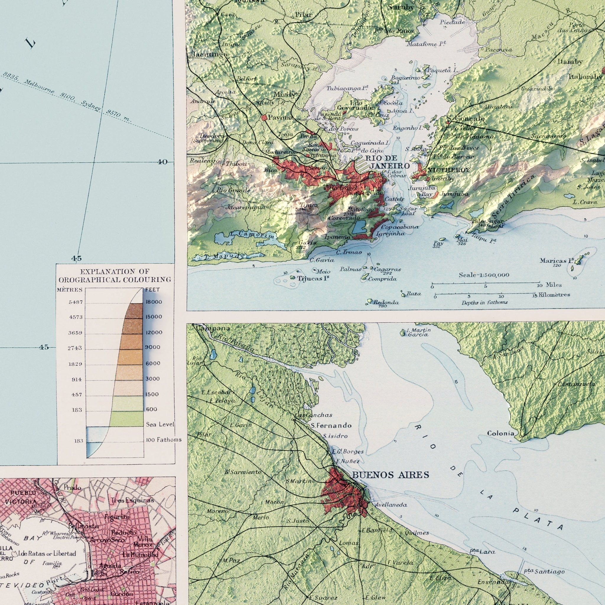 South America 1922 Shaded Relief Map - Muir Way - Vintage Relief