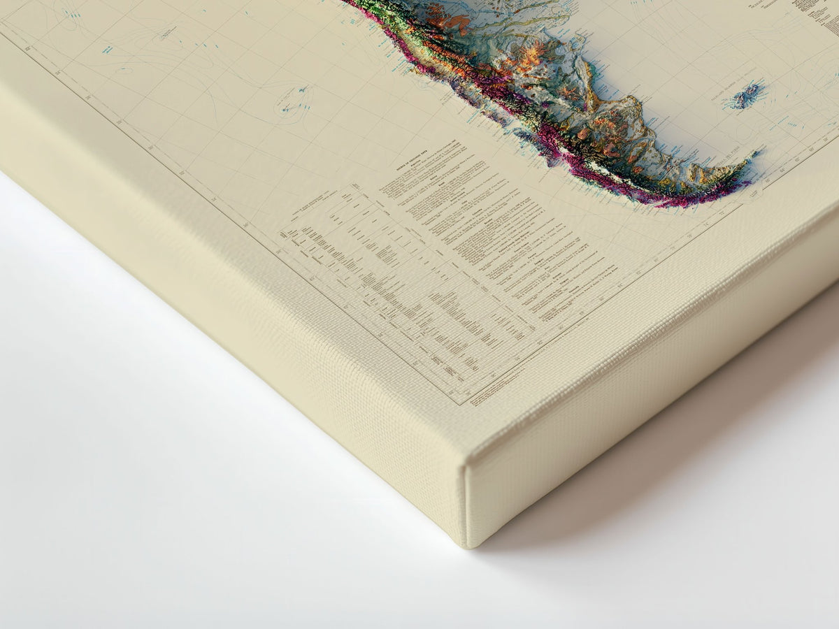 South America 1950 Shaded Relief Map – XL Canvas - Muir Way - XL Canvas