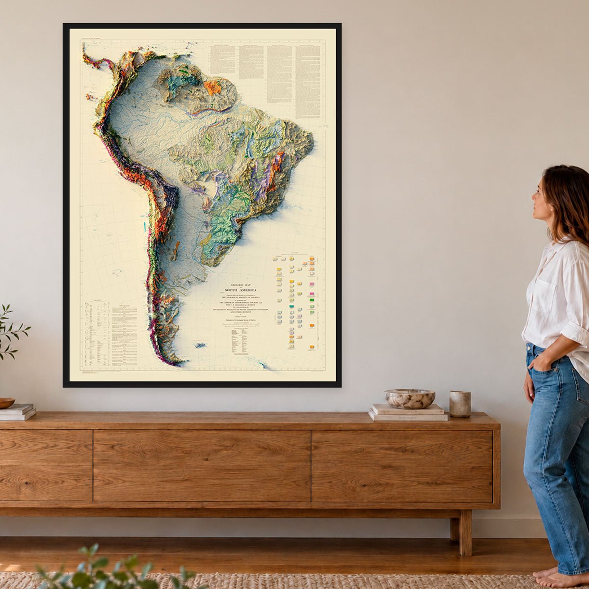 South America 1950 Shaded Relief Map – XL Canvas - Muir Way - XL Canvas