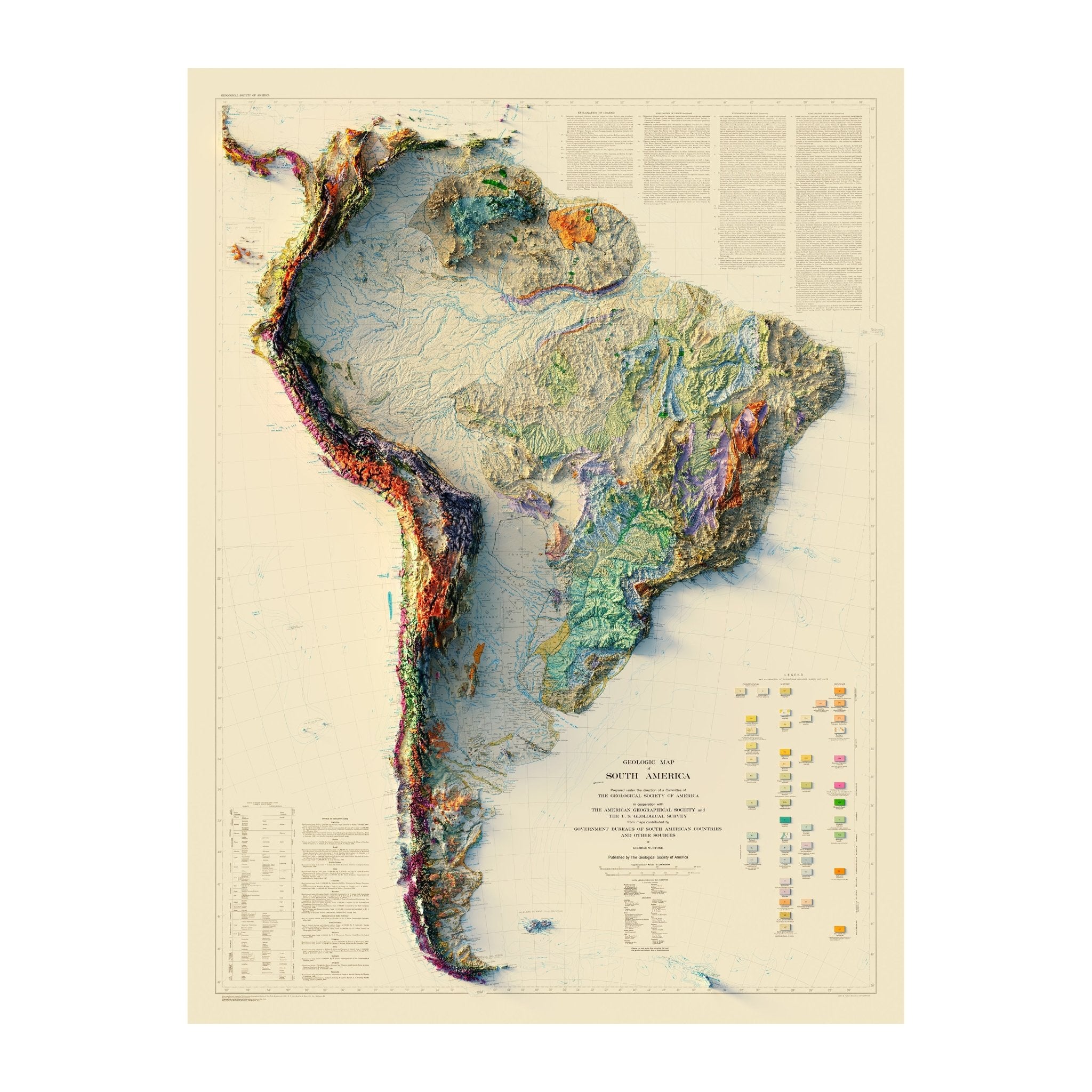 South America 1950 Shaded Relief Map - Muir Way - Vintage Relief