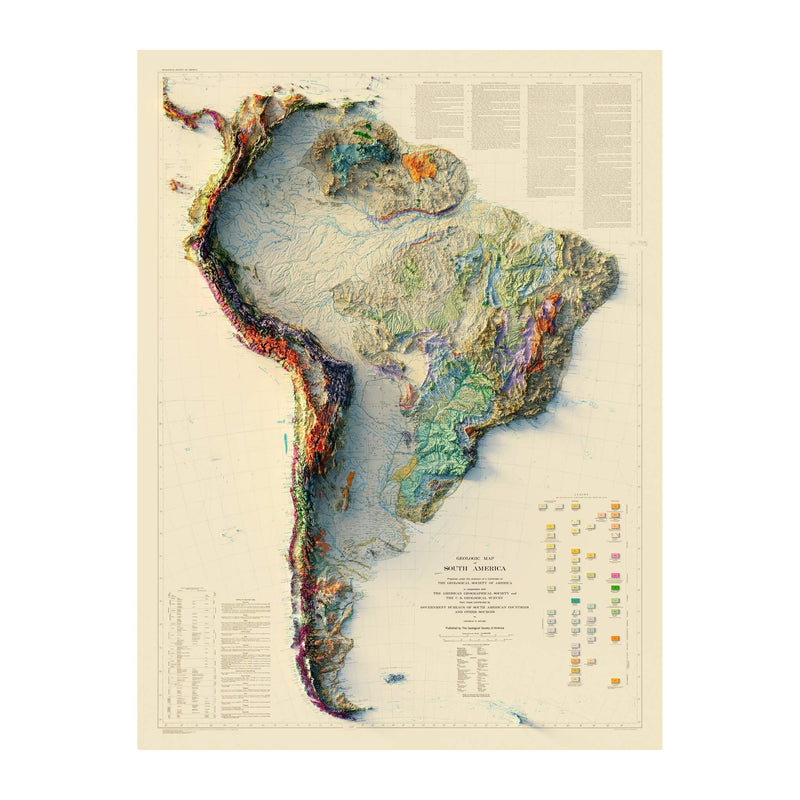 South America 1950 Shaded Relief Map - Muir Way - Vintage Relief