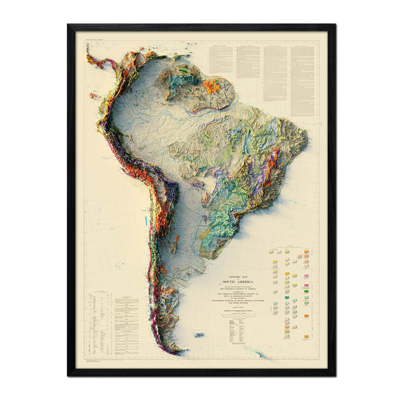 South America 1950 Shaded Relief Map - Muir Way - Vintage Relief