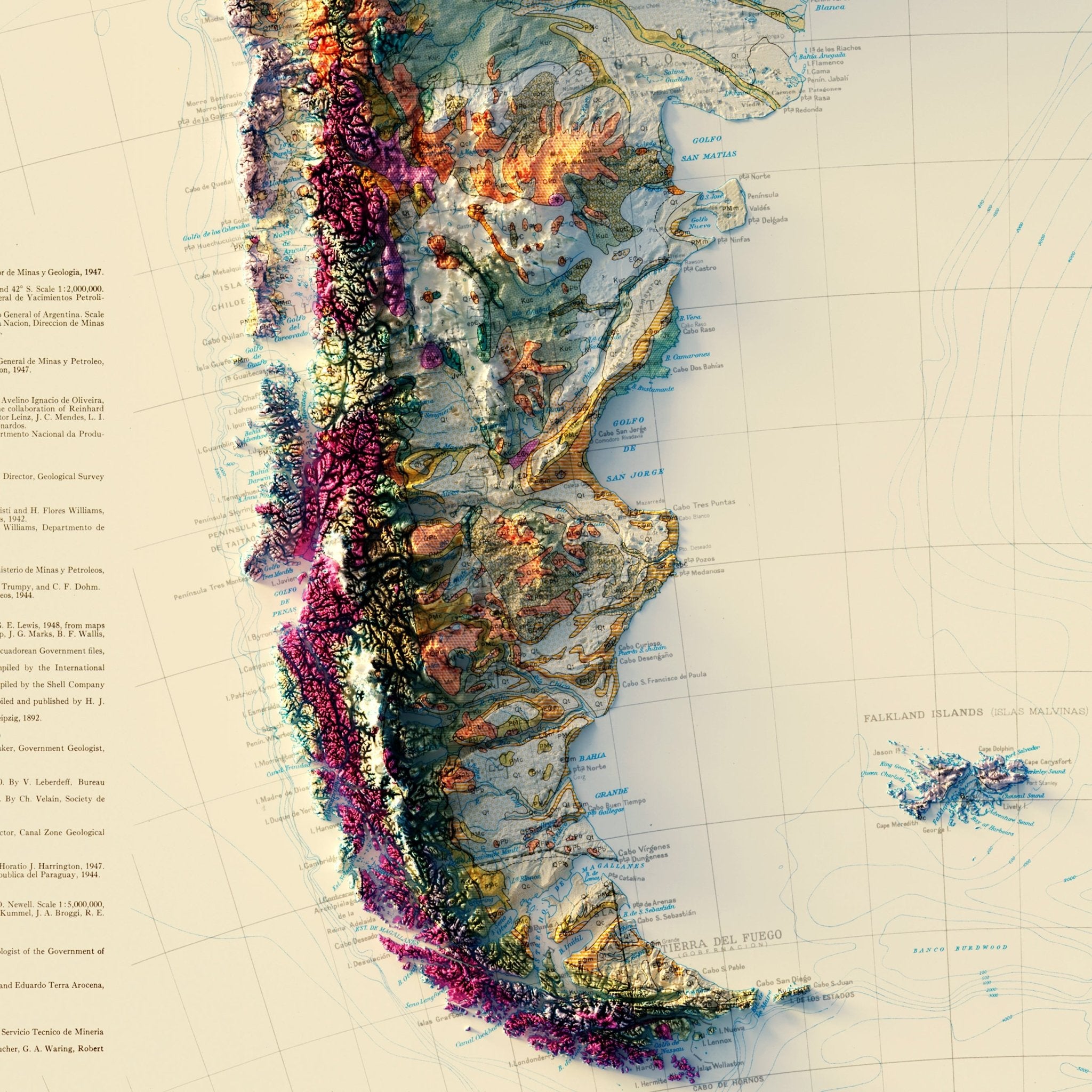 South America 1950 Shaded Relief Map - Muir Way - Vintage Relief