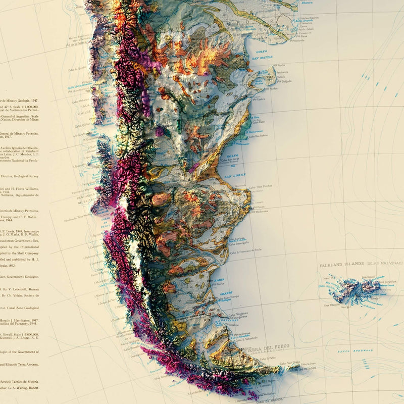 South America 1950 Shaded Relief Map - Muir Way - Vintage Relief