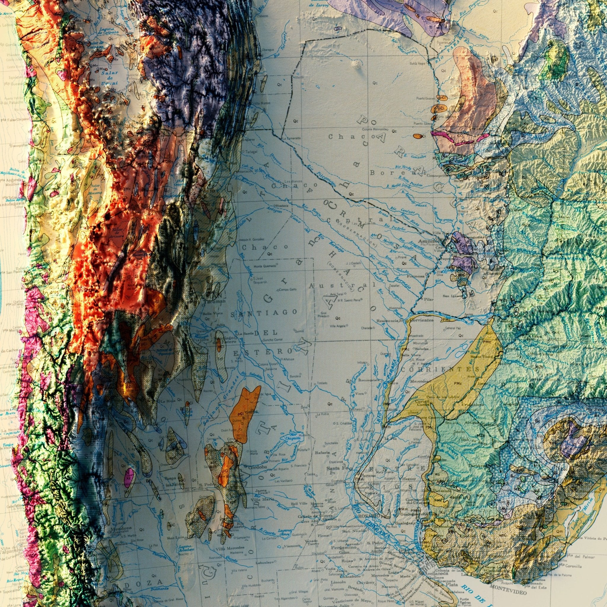 South America 1950 Shaded Relief Map - Muir Way - Vintage Relief