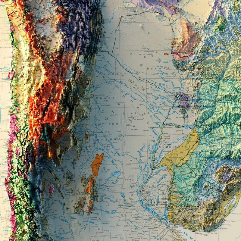 South America 1950 Shaded Relief Map - Muir Way - Vintage Relief