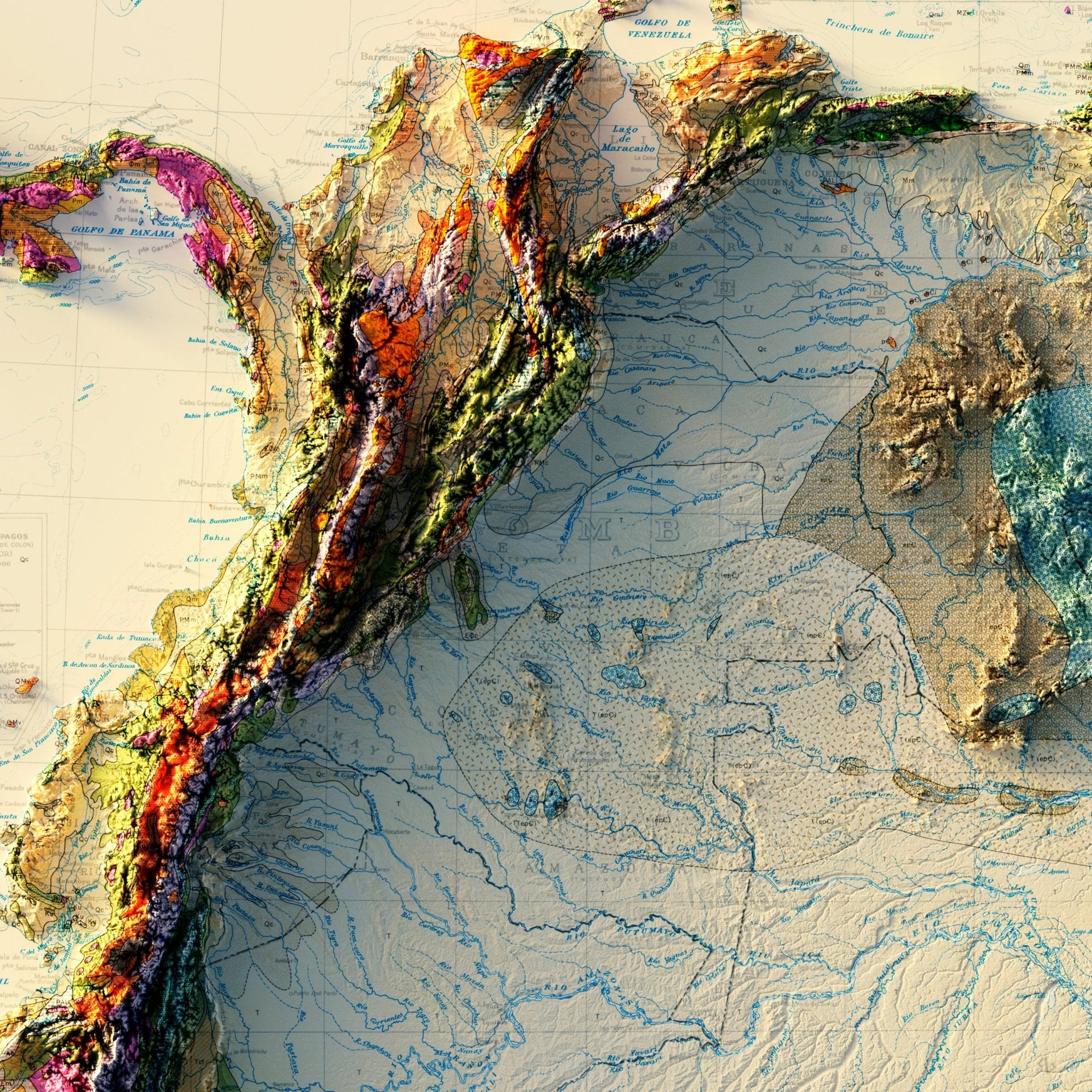 South America 1950 Shaded Relief Map - Muir Way - Vintage Relief