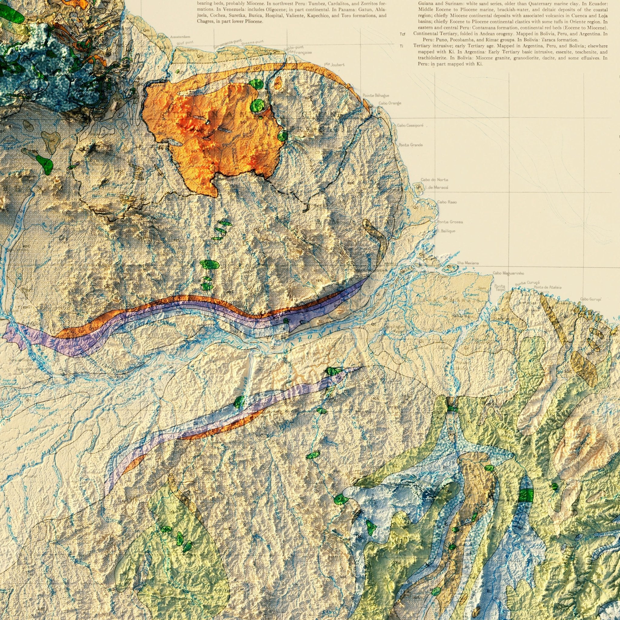 South America 1950 Shaded Relief Map - Muir Way - Vintage Relief