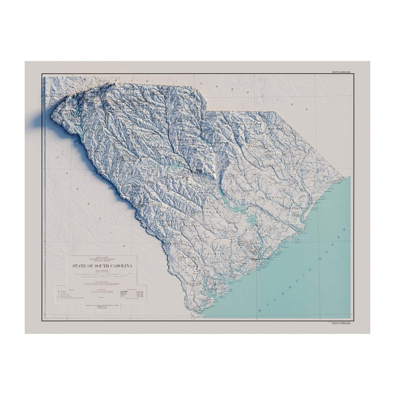 South Carolina 1970 Shaded Relief Map - Muir Way - Vintage Relief