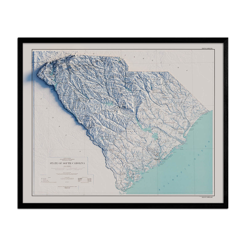 South Carolina 1970 Shaded Relief Map - Muir Way - Vintage Relief