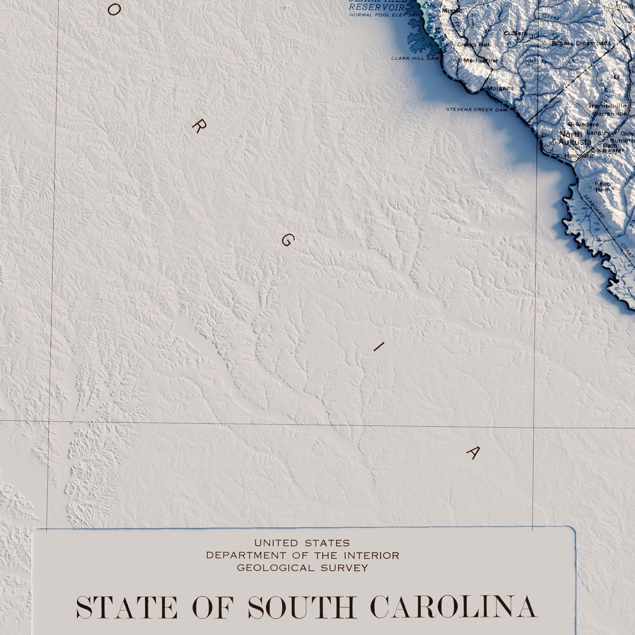 South Carolina 1970 Shaded Relief Map - Muir Way - Vintage Relief