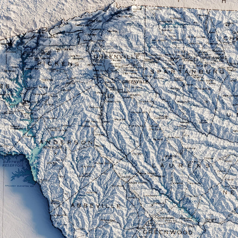 South Carolina 1970 Shaded Relief Map - Muir Way - Vintage Relief