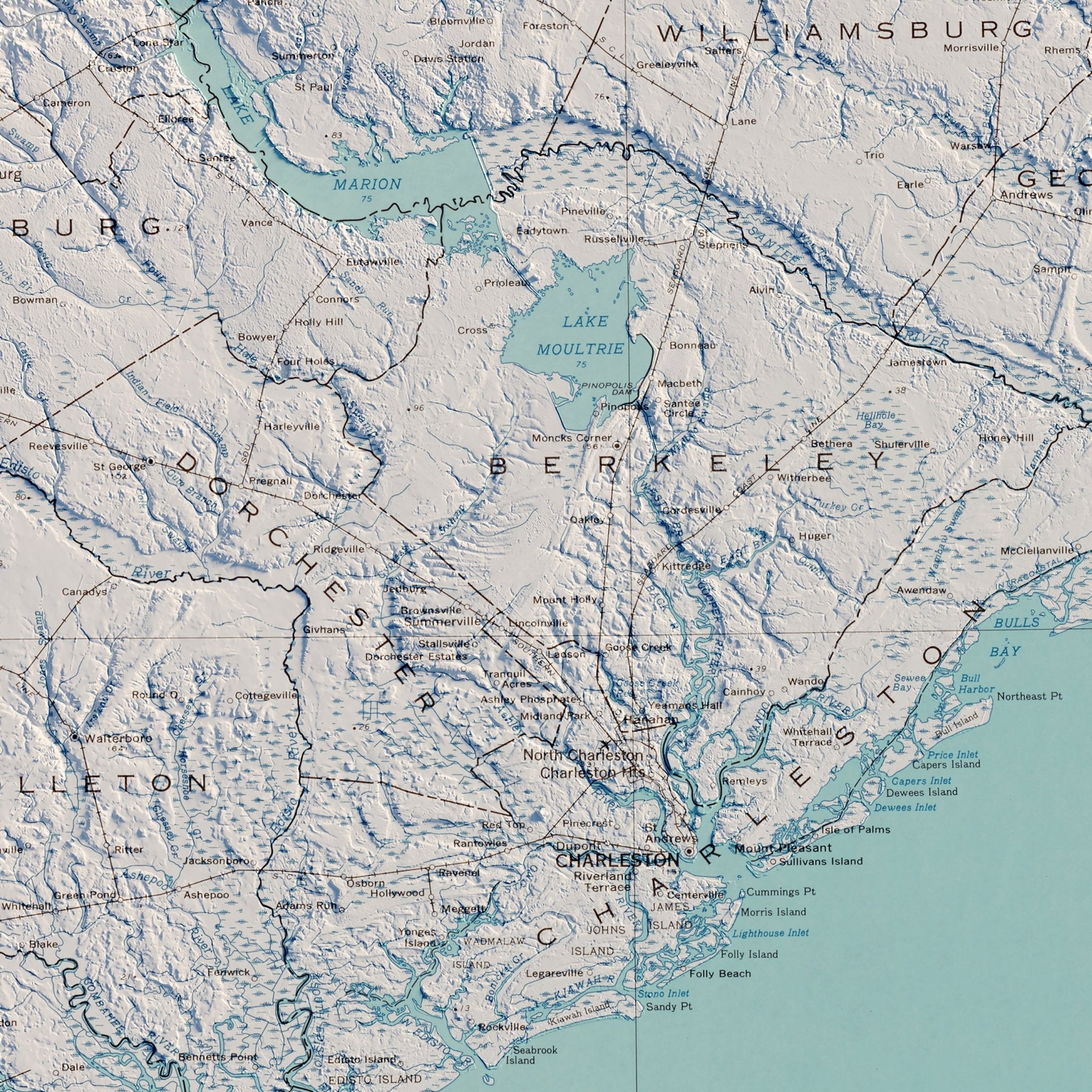 South Carolina 1970 Shaded Relief Map - Muir Way - Vintage Relief