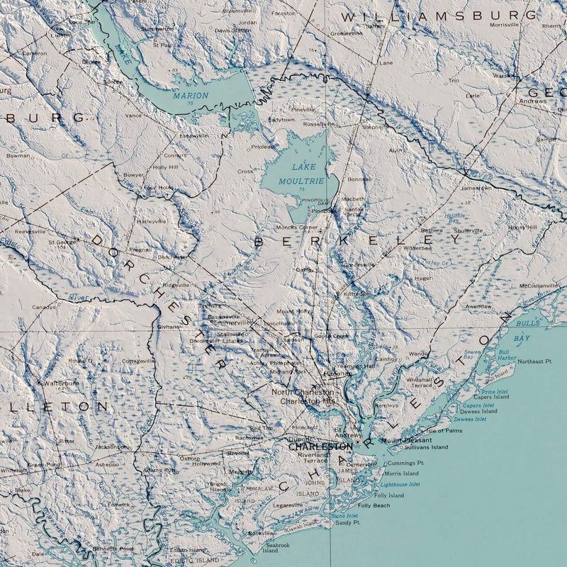 South Carolina 1970 Shaded Relief Map - Muir Way - Vintage Relief