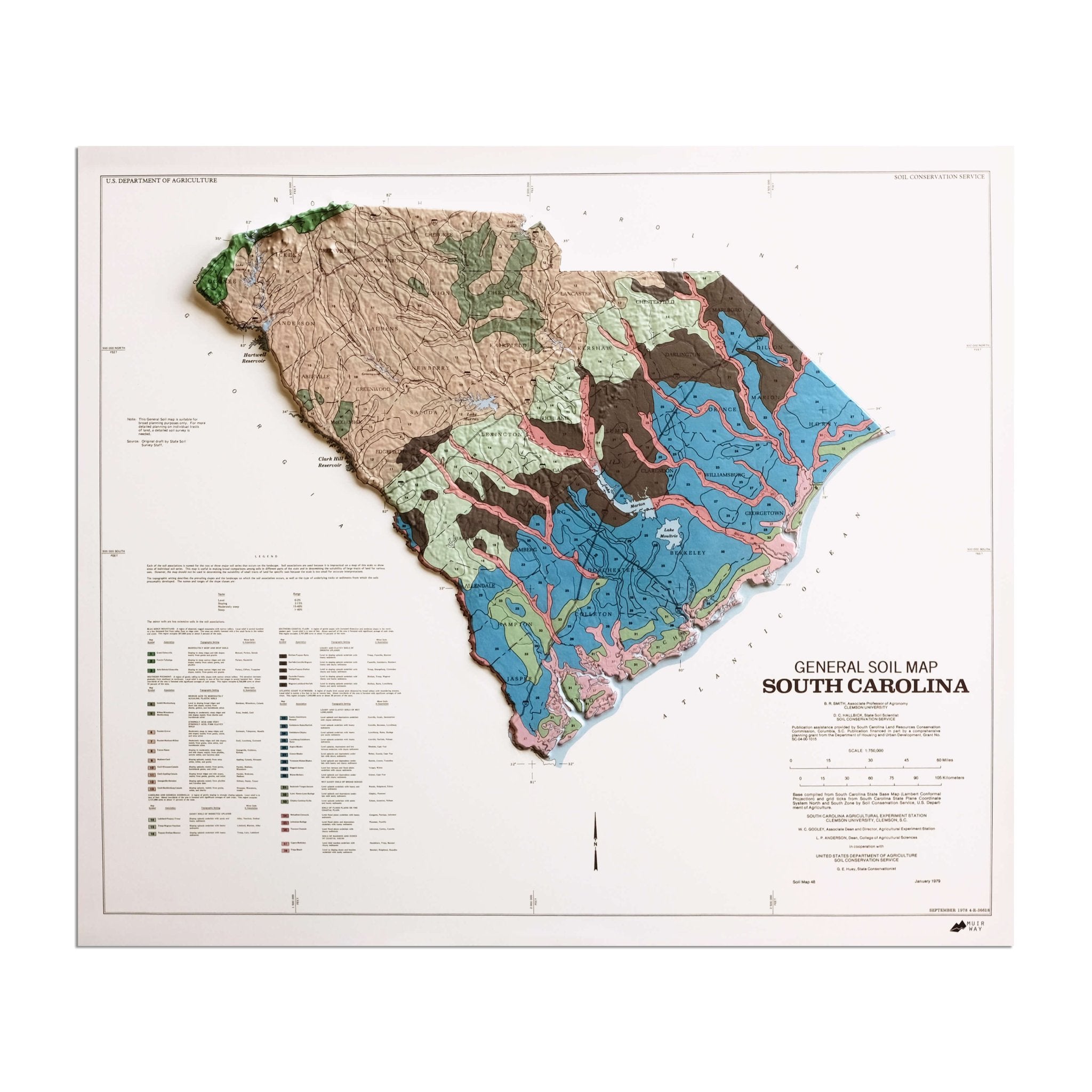 South Carolina 1979 3D Raised Relief Map - Muir Way - 3D