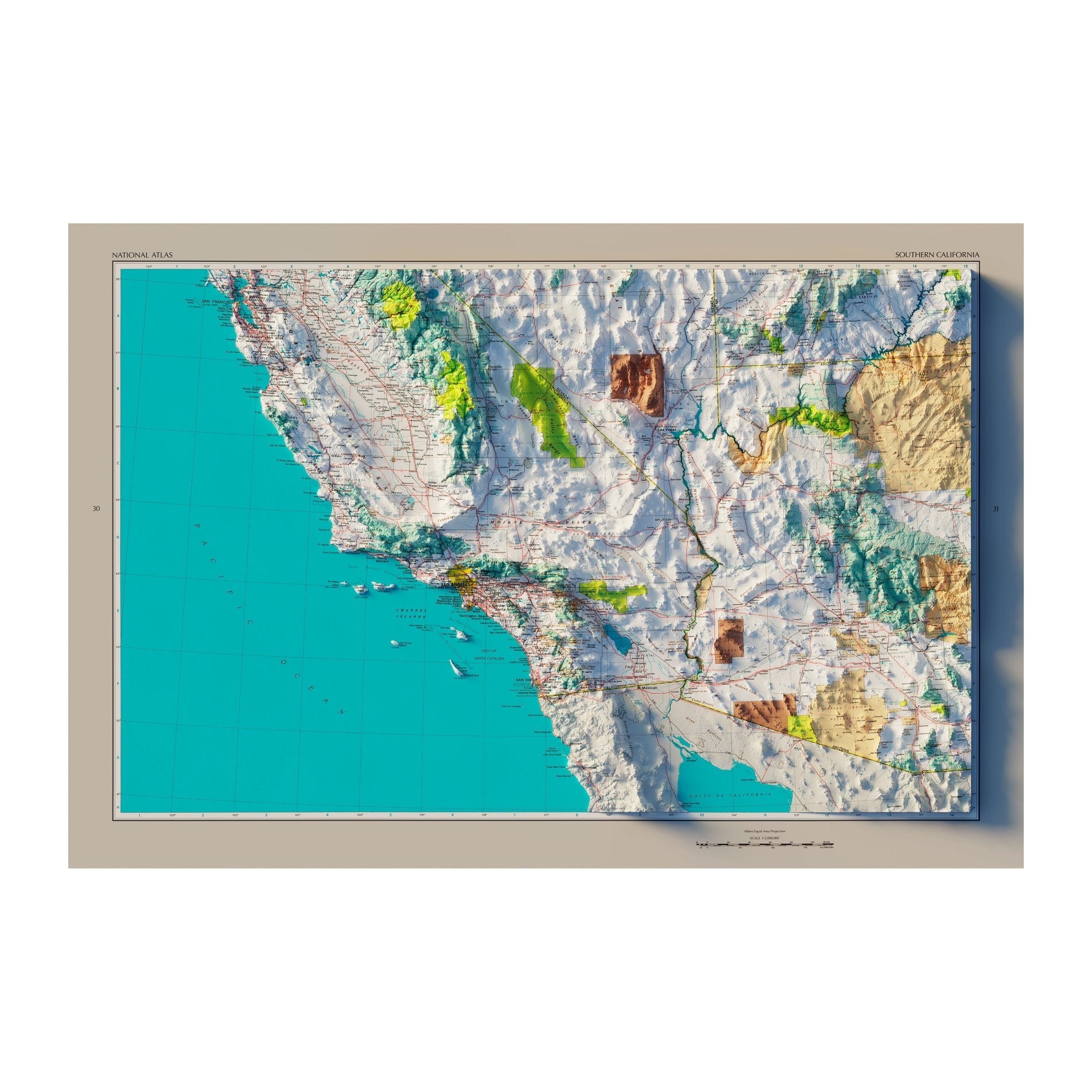 Southern California 1970 Shaded Relief Map - Muir Way - Vintage Relief