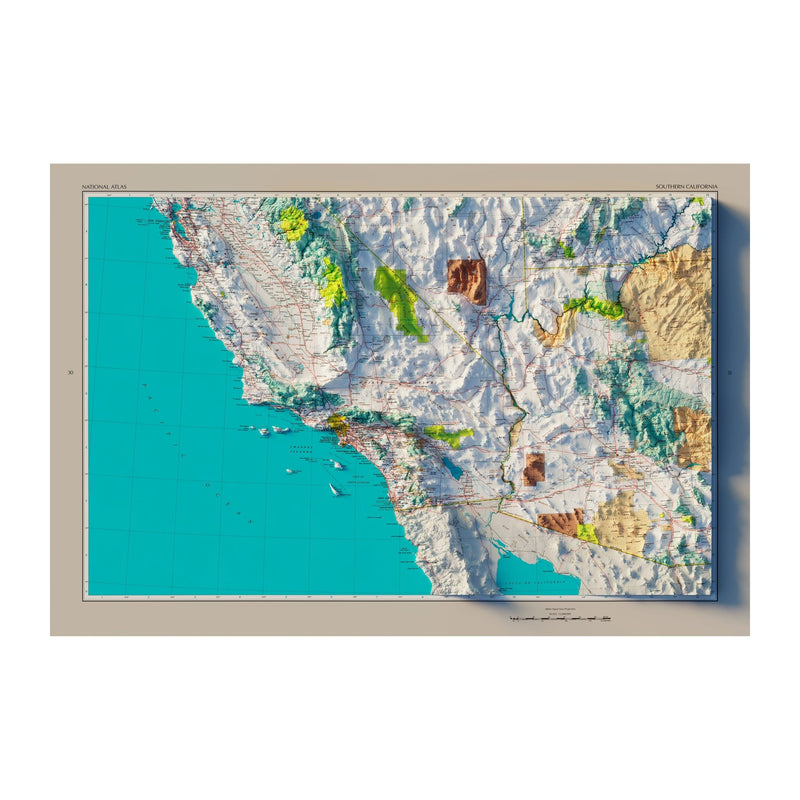 Southern California 1970 Shaded Relief Map - Muir Way - Vintage Relief