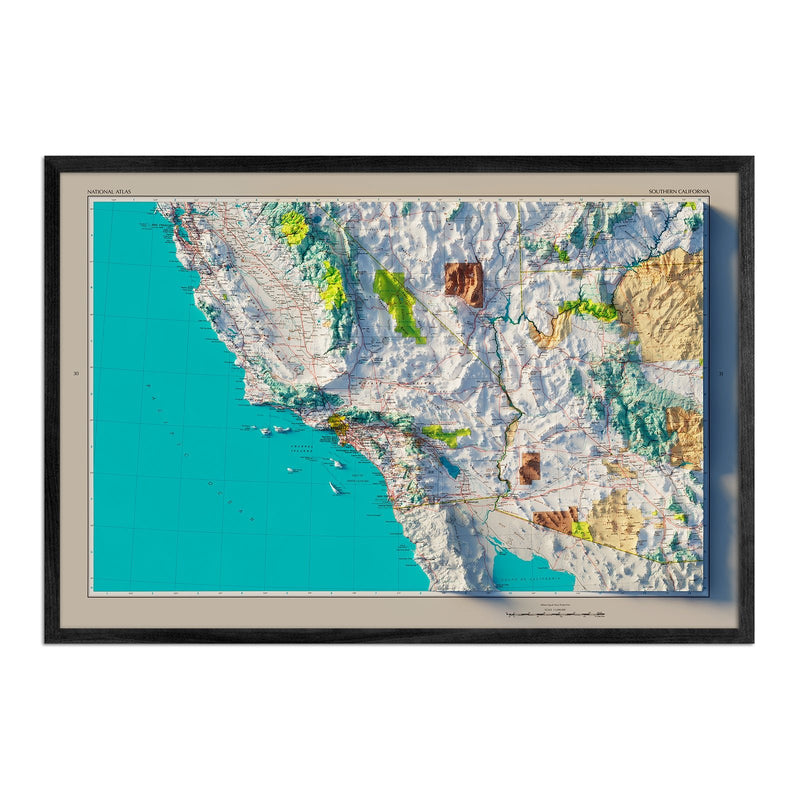 Southern California 1970 Shaded Relief Map - Muir Way - Vintage Relief