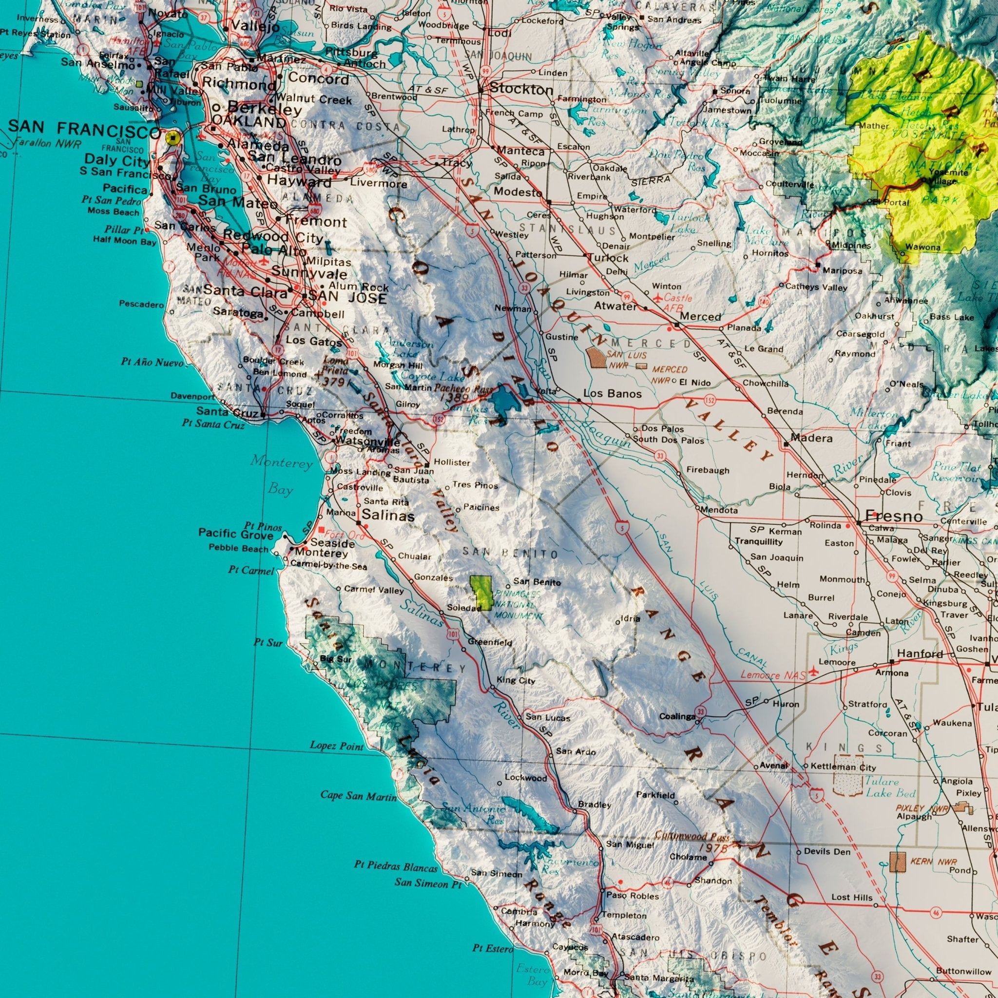 Southern California 1970 Shaded Relief Map - Muir Way - Vintage Relief