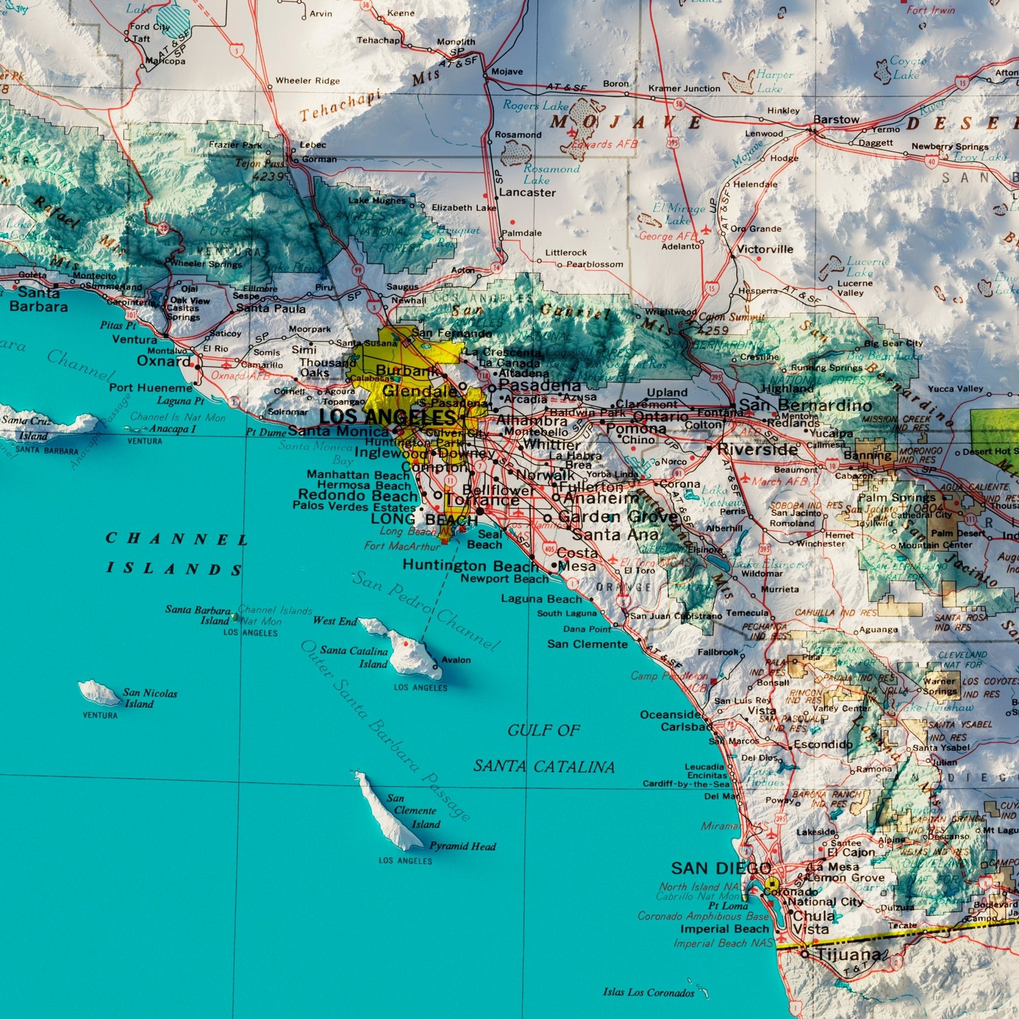 Southern California 1970 Shaded Relief Map - Muir Way - Vintage Relief