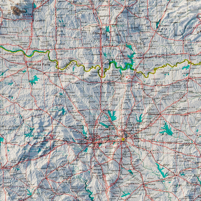 Southern Plains States 1970 Shaded Relief Map - Muir Way - Vintage Relief
