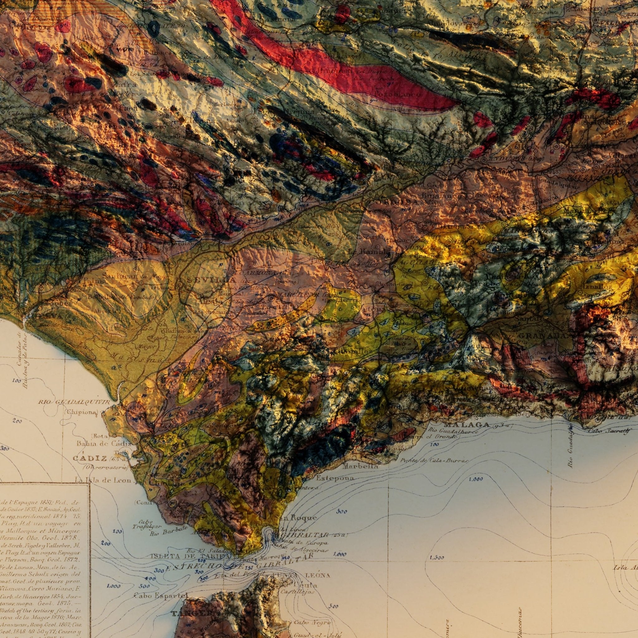 Spain and Portugal 1879 Shaded Relief Map - Muir Way - Vintage Relief