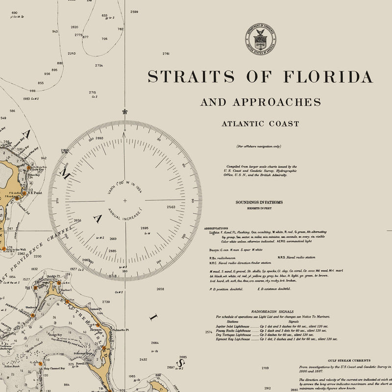 Straits of Florida Nautical Chart 1933 - Muir Way - Vintage Map