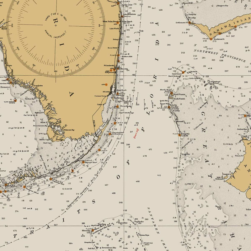 Straits of Florida Nautical Chart 1933 - Muir Way - Vintage Map