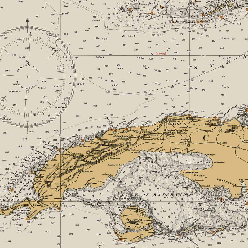 Straits of Florida Nautical Chart 1933 - Muir Way - Vintage Map