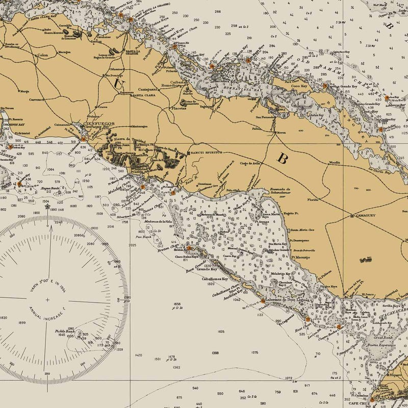 Straits of Florida Nautical Chart 1933 - Muir Way - Vintage Map