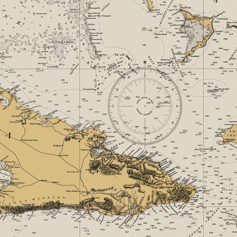 Straits of Florida Nautical Chart 1933 - Muir Way - Vintage Map