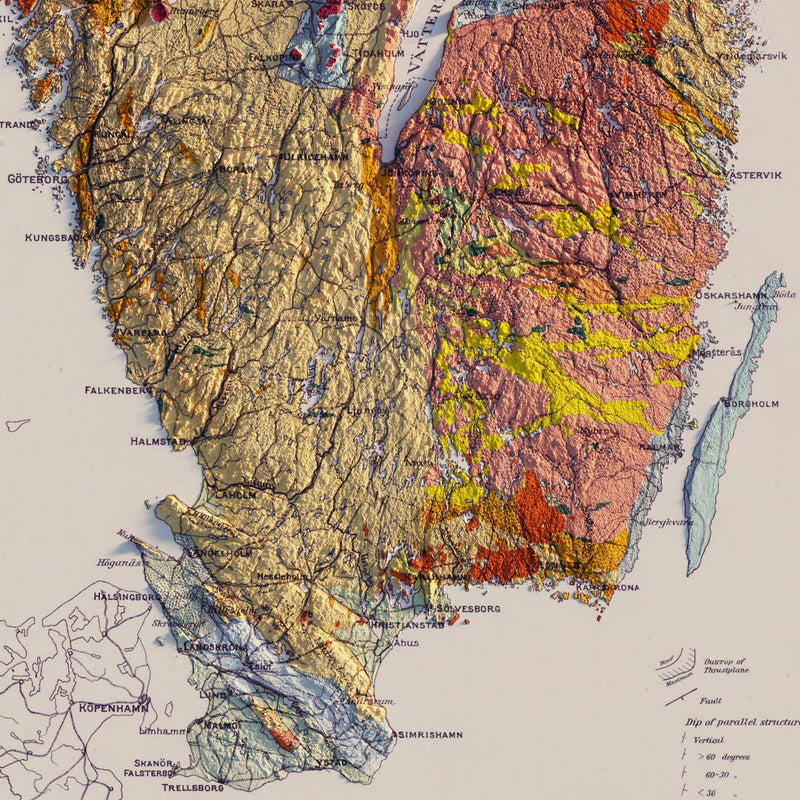 Sweden 1910 Shaded Relief Map - Muir Way - Vintage Relief