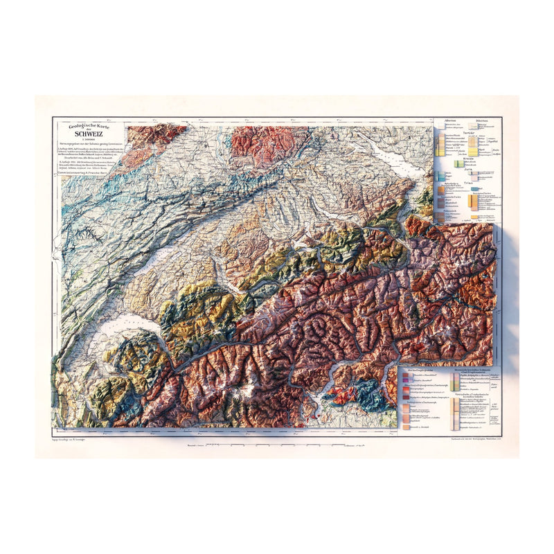 Switzerland 1911 Shaded Relief Map - Muir Way - Vintage Relief