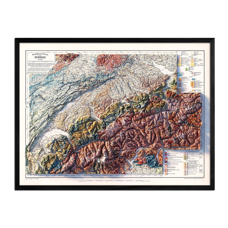 Switzerland 1911 Shaded Relief Map - Muir Way - Vintage Relief
