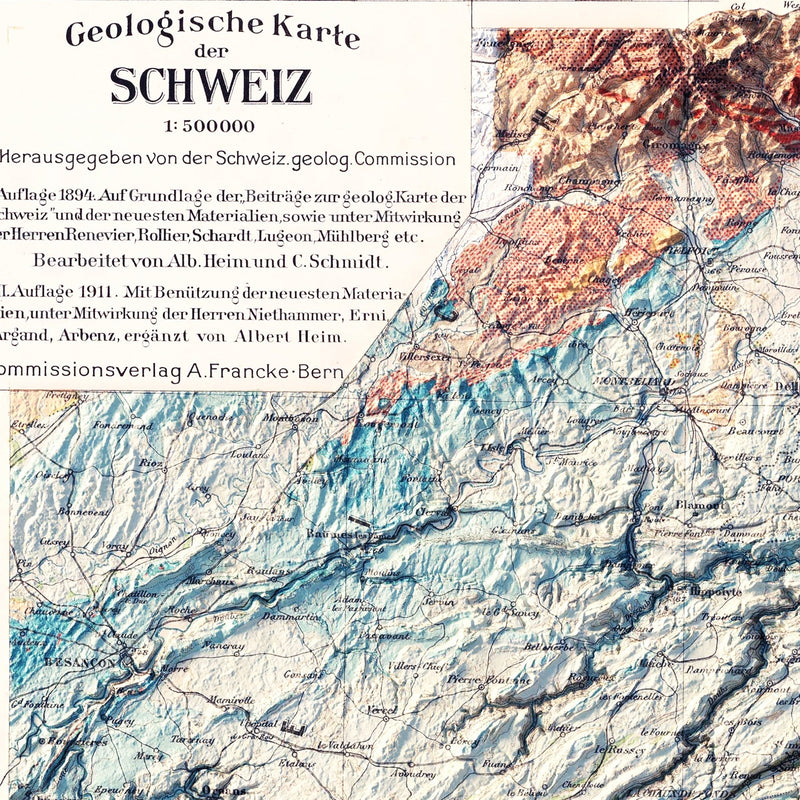 Switzerland 1911 Shaded Relief Map - Muir Way - Vintage Relief