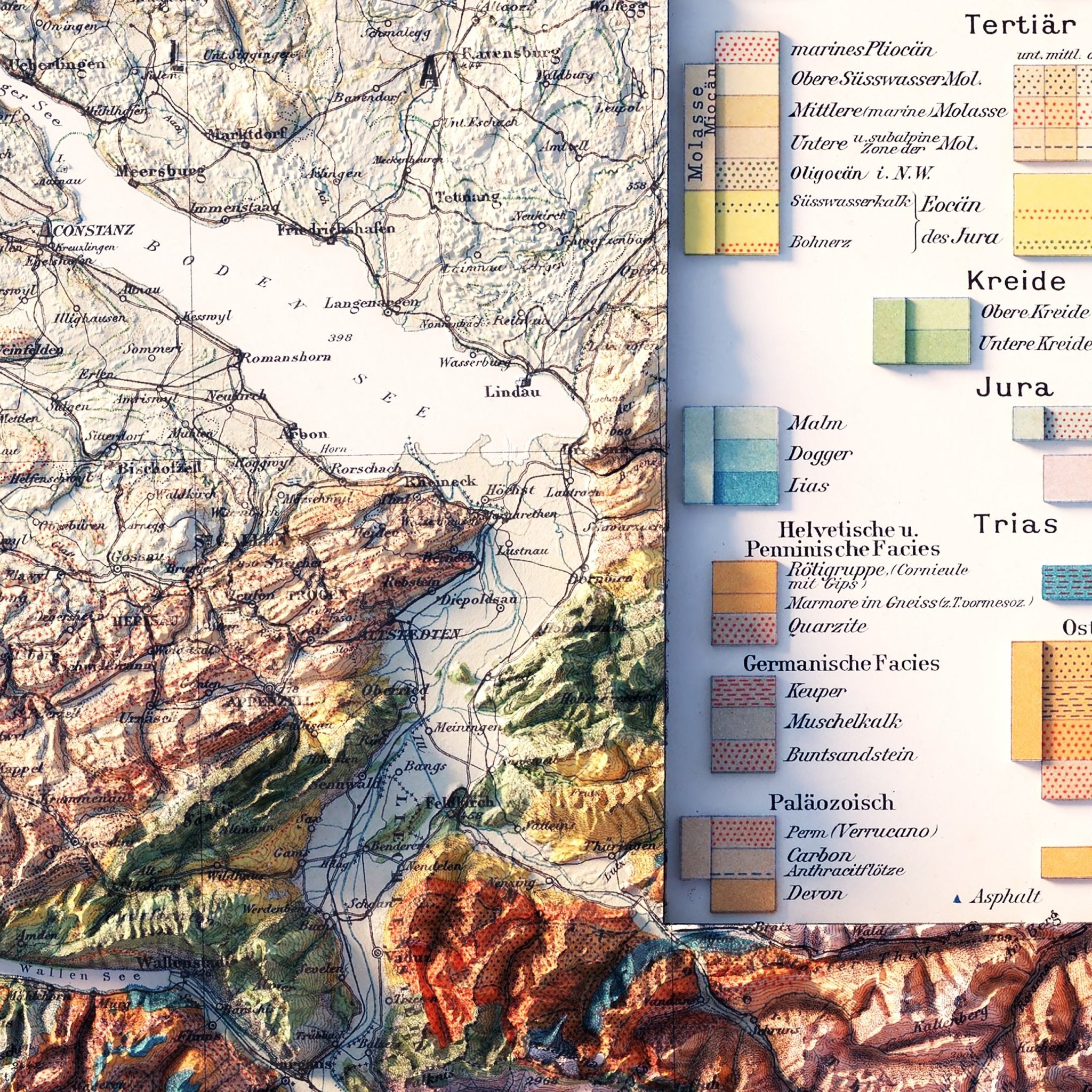 Switzerland 1911 Shaded Relief Map - Muir Way - Vintage Relief