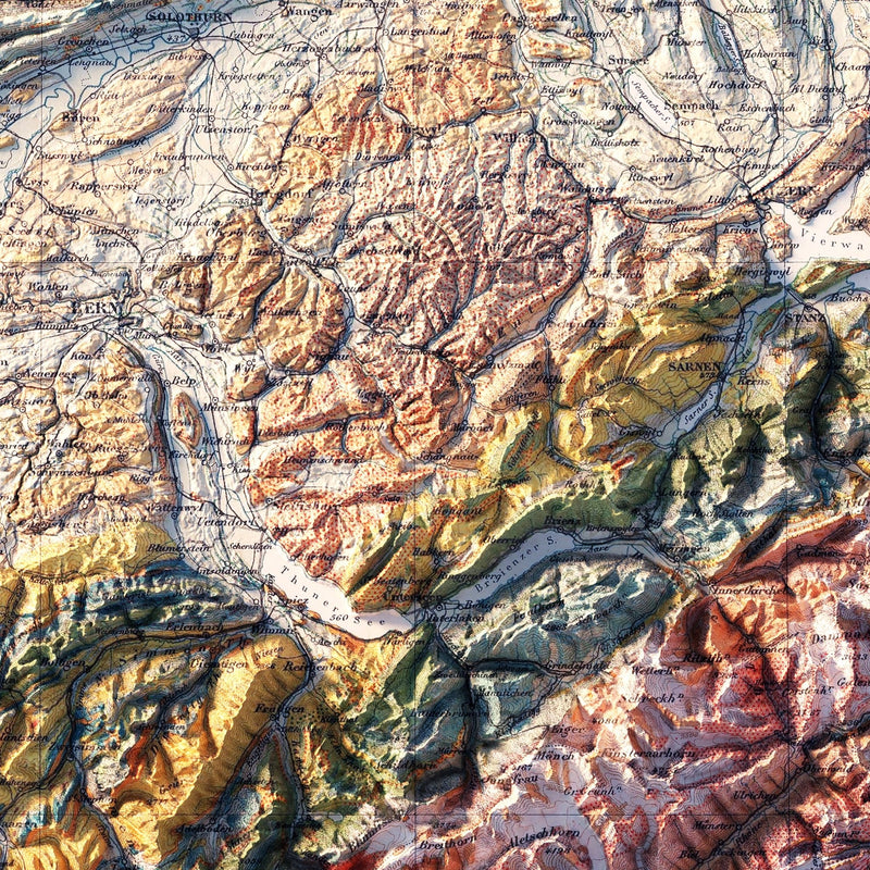 Switzerland 1911 Shaded Relief Map - Muir Way - Vintage Relief