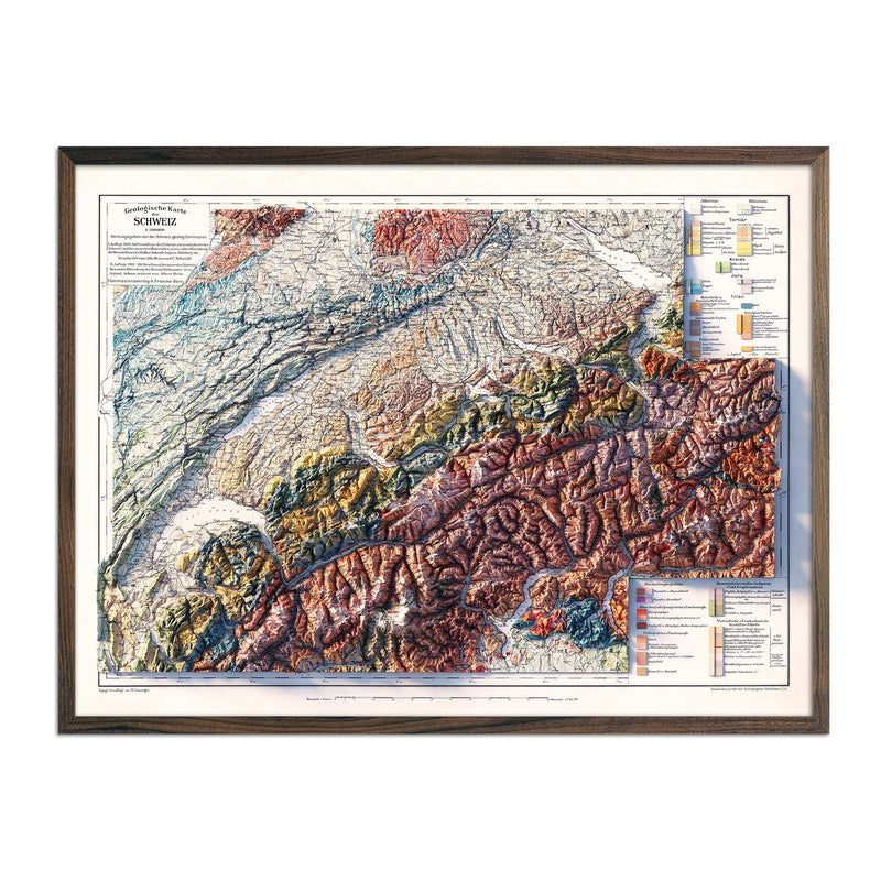 Switzerland 1911 Shaded Relief Map - Muir Way - Vintage Relief